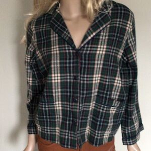 THE GREAT. Pine Needle Plaid Pajama Top